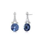 925 Sterling Silver Fashion Tower Blue Austrian Element Crystal Round Earrings Silver - One Size