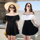Off-shoulder Mesh Panel Swimdress