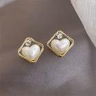Sterling Silver Faux Pearl Heart Stud Earring 1 Pr - Gold - One Size