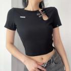 Long-sleeve Cut-out Applique Cropped T-shirt