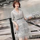3/4-sleeve Notch Lapel Sequin A-line Dress