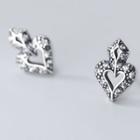 Rhinestone Heart Ear Stud 1 Pair - S925 Silver - Silver - One Size