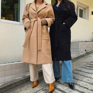 Snap-button Loose-fit Coat With Sash