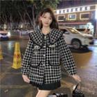 Collar Plaid Single-breasted Jacket Plaid - Black - One Size
