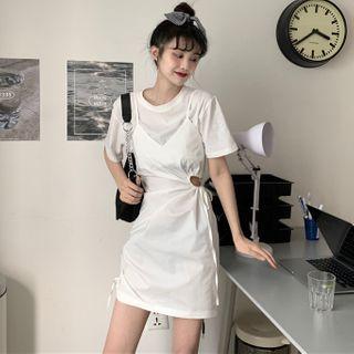 Spaghetti Strap Cutout Drawstring Mini Sheath Dress