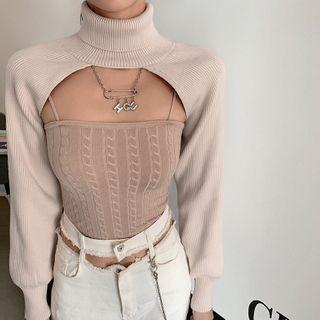 Turtleneck Cropped Sweater Khaki - One Size