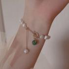 Freshwater Pearl Gemstone Bead Bracelet White & Green & Gold - One Size