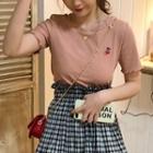 Cherry Embroidered Frill-edge Top