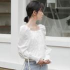 Puff-sleeve Bow Detail Blouse White - One Size