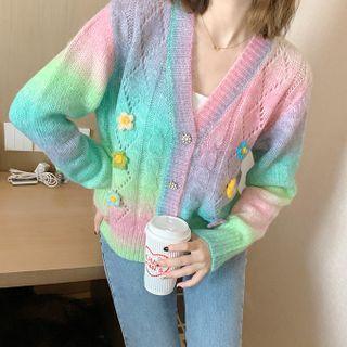 Flower Applique Gradient Cardigan