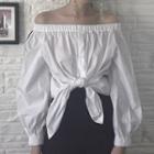 Off-shoulder Bow Puff-sleeve Blouse