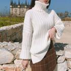 Turtleneck Ribbed Long-sleeve Knit Sweater