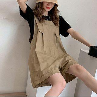 Set: Short-sleeve Plain T-shirt + Wide-leg Jumper Shorts