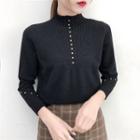 Faux-leather Long-sleeve Knit Top