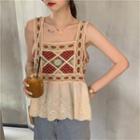 Sleeveless Patterned Lace Top Almond - One Size