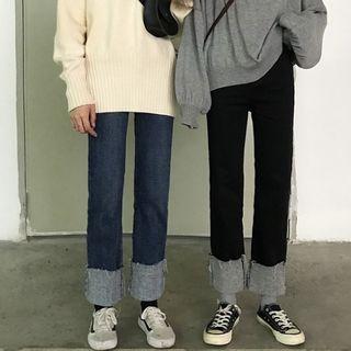 Cuffed Hem Straight Fit Jeans