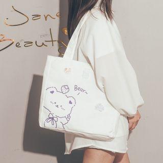 Set: Bear Print Tote Bag + Badge
