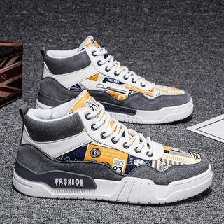 Color Block Print Panel High-top Sneakers