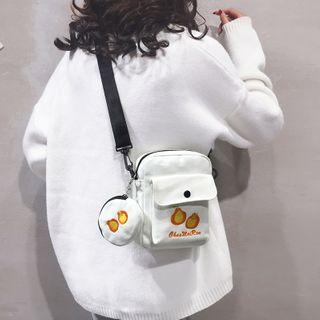 Set: Embroidered Canvas Crossbody Bag + Pouch