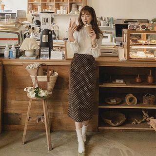 Polka-dot Corduroy Long Skirt