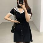Short-sleeve Lace Detail Mini Dress