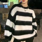 Oversized Round-neck Striped Long-sleeve Sweater