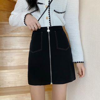 High-waist Zipped A-line Skirt