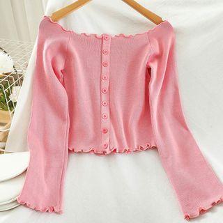 Frill Trim Buttoned Knit Top