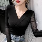 Long-sleeve Mesh V-neck T-shirt