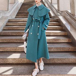 Double-layered Collar Medium Long Jacket