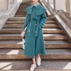 Double-layered Collar Medium Long Jacket