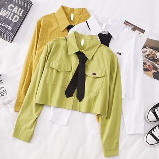 Long-sleeve Cropped Shirt With Tie