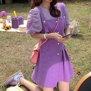 Set: Puff-sleeve Blouse + Mini Jumper Dress