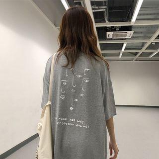Print Elbow-sleeve Midi T-shirt Dress