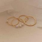 Set Of 4: Faux Pearl / Alloy Ring (assorted Designs) Set Of 4 Pcs - One Size
