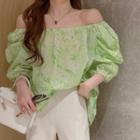 Puff-sleeve Off-shoulder Blouse Green - One Size