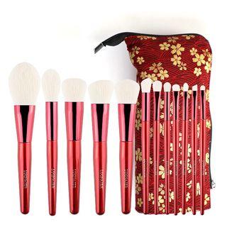 Set Of 12: Makeup Brush (various Designs) + Floral Print Case Set Of 12 - As Shown In Figure - One Size