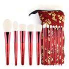 Set Of 12: Makeup Brush (various Designs) + Floral Print Case Set Of 12 - As Shown In Figure - One Size