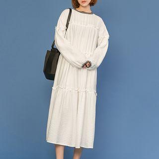 Long-sleeve Ruffle Trim Midi Dress