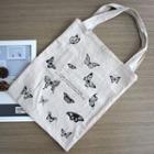 Butterfly Print Tote Bag Beige - One Size