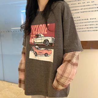 Mock Two-piece Print Sweatshirt Gray - One Size