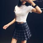 Lace Up Front Cropped Short Sleeve T-shirt