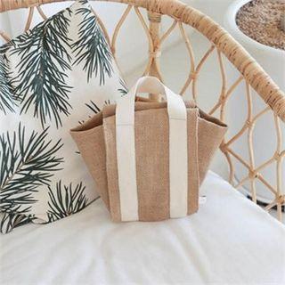 Contrast-handle Woven Rattan Tote