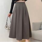 High-waist Plain Pleated Draped A-line Midi Skirt