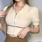 Collar Zip-up Cropped T-shirt