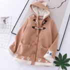 Cat Paw Embroidered Woolen Hooded Coat