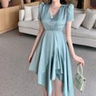 Short-sleeve Asymmetrical Mini A-line Dress