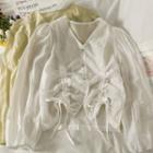 Drawstring V-neck Sheer Shirt