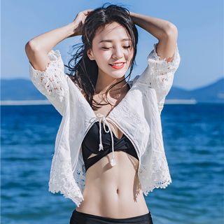 Elbow-sleeve Beach Cover-up White - One Size