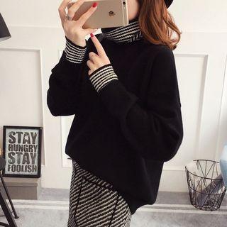 Striped Mock Two-piece Turtleneck Sweater